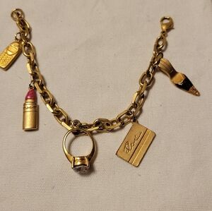 Vintage Rare Fine Avon Gold Charm Bracelet with Lipstick and Ring Charms